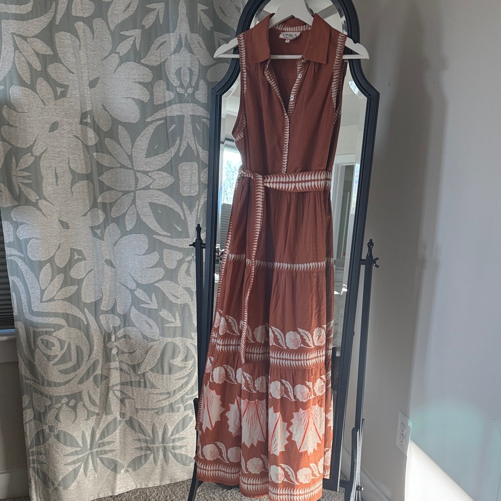 Elegant Terracotta and White Maxi Dress